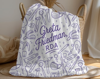 Personalized Dental Hygienist Gift Dental Assistant Customized Gift Under 30 Hygienist Throw Blanket Dental Accessories Dental Student Gift