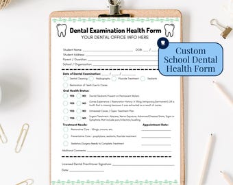 Custom Dental Digital Download Dental Form for Pediatric Dentist Dental Hygienist Gift New Dentist Office Printable For New Dentist Office