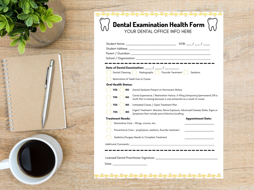 Dental Health Form Dental Health School Form Etsy