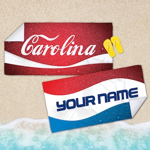 Coca Cola, Pepsi, Beach Towel, Custom Towel, Custom Beach Towel with Name, Beach Towel Personalized , Unique, Gifts for Her, Him, cool gift