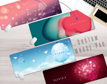 Custom Name Desk Mat, Cloud Heart Design, Large Gaming Office Decor