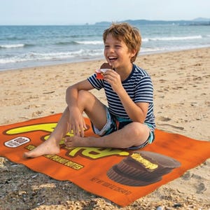Personalized Peanut Butter Cup Beach Towel, Custom Name Gift