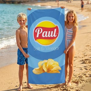 Personalized Potato Chips Beach Towel, Custom Name, Funny Food Gift
