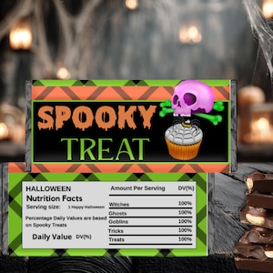 Modèle d&#39;emballage de barre de chocolat effrayant modifiable d&#39;Halloween (téléchargement numérique)