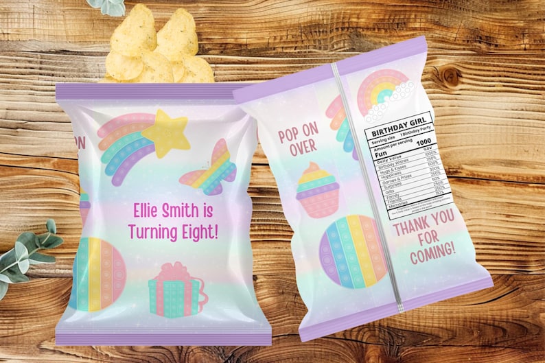 Fidgit Labels Editable Fidget Toy Chip Bag Label, Rainbow Colors, Fidget Birthday ...