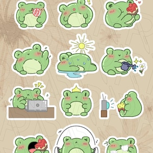 Kawai|Work|Hot|Eat|Cute|Frog Stickers|Green|Animal|Toad|Froggie|Mood|Emotes|Emoji|Digital Stickers|Goodnotes|Planner|PNGStickers|WhiteBorder