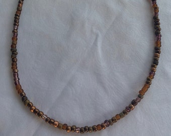 Chocolate Brown Necklace, Trendy Seed Bead Necklace