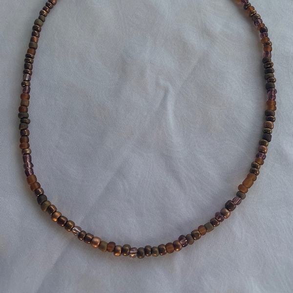 Chocolate Brown Necklace, Trendy Seed Bead Necklace