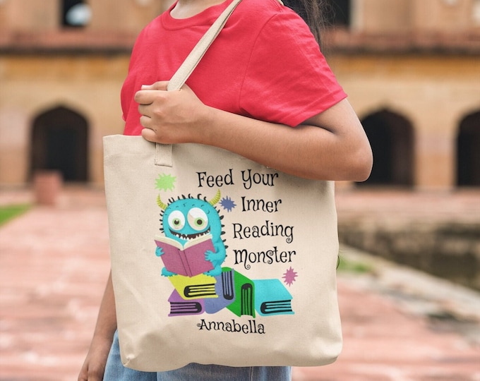 Personalized Library Book Bag for Children, Silly Monster Tote for Toddlers Early Readers
