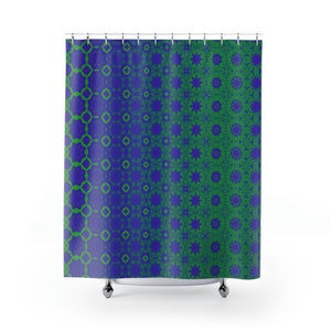 Badezimmer Duschvorhang, geometrischer Duschvorhang, blaues und grünes Badzubehör, individuelles Badezimmer Dekor, Schlafsäle Raum Vorhang, Außenvorhang