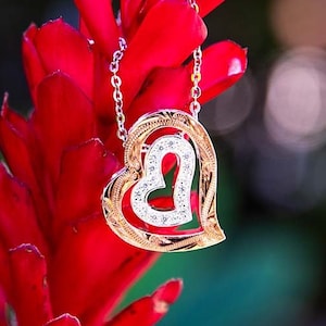Ciondolo Sempre nel mio cuore // Incisione di cimelio hawaiano 14k