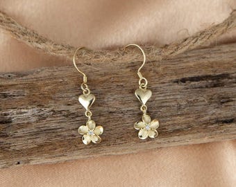 Heart Plumeria Hook Earrings