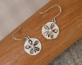 Abalone Pavé Sand Dollar Hook Earrings