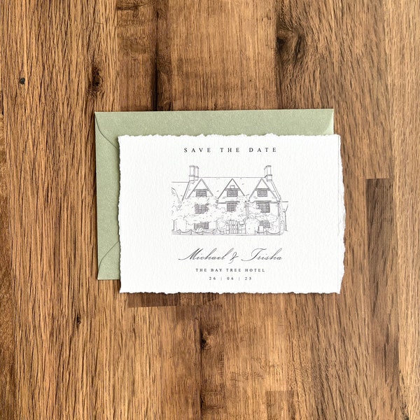 Wedding Venue Save the Date | Venue Illustration Wedding Invite | Hand Torn or Straight Edge Save the Date