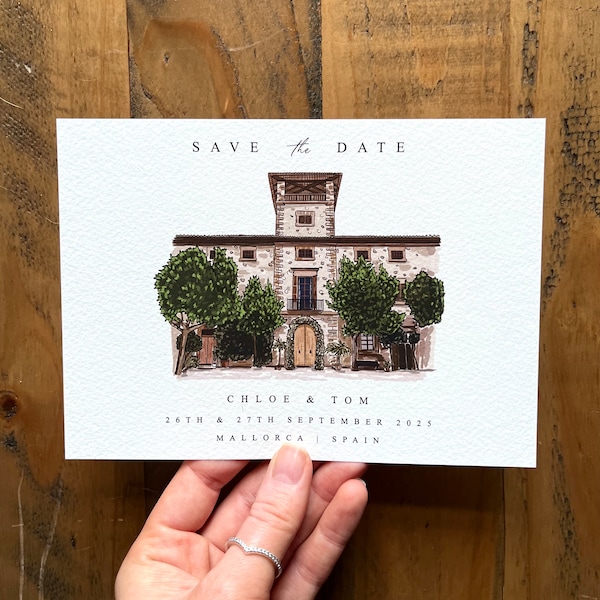 Hand Painted Wedding Save the Date | Watercolour Venue Save the Date | Wedding Venue Illustration | Custom Wedding Venue Painting