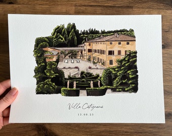 Watercolour Wedding Venue | Hand Painted Wedding Venue | Wedding Venue Print | Venue Illustration | Anniversary Gift | Wedding Gift