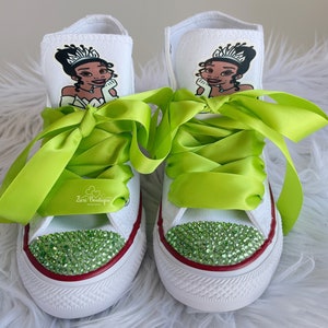 Princess Tiana Kid's Bling HIGH TOP Converse Shoes