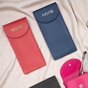 Leather Glasses Case for Two Pairs Travel-Friendly Double Holder with Custom Initials Soft Leather Eyeglass Pouch Men’s Personalised Gift