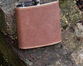 Hip Flask, Leather Hip Flask, Personalised Alcohol Gift, Laser Engraved Present, Gift For Him, Leather Thermos