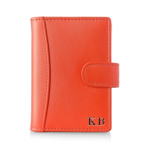 Personalised RFID Card Holder Travel Wallet Small Leather Purse Mini Compact Engraved Initials