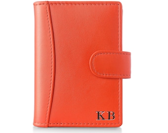 Personalised RFID Card Holder Travel Wallet Small Leather Purse Mini Compact Engraved Initials
