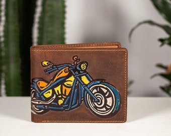 Motorcycle Wallet, Gift For Him, Personalized Accessory, Personalized Gift, Mens Wallets Credit Card Holder, Hand Painted Wallet, Biker Gift