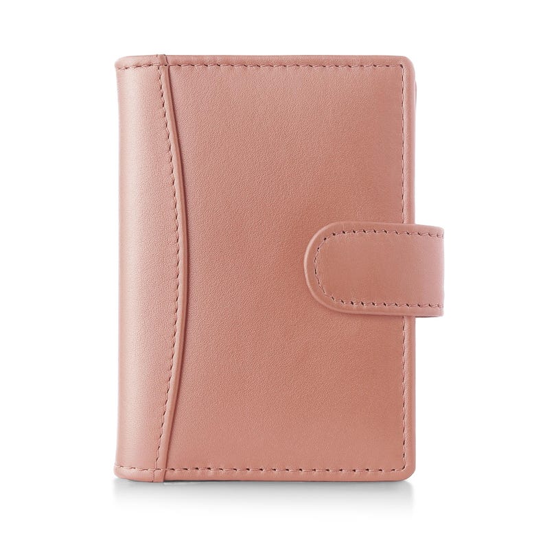 Personalised rose leather RFID credit card holder wallet for women front view
