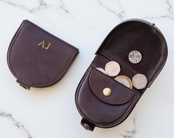 Herren Leder Geldbörse Personalisierte Hufeisen Brieftasche Kleine Tasche Minimalist Leder Münzfach mit benutzerdefinierten Initialen