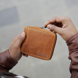 Portafogli incisi per fidanzato, regalo di anniversario per uomo, portafoglio personalizzato con nome, personalizzazione per foto, porta carte RFID con cerniera