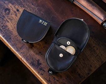 Mens Leather Coin Purse Personalised Horseshoe Wallet Small Pouch Minimalist Leather Coin Tray with Custom Initials