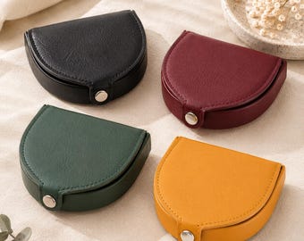 Monedero pequeño personalizado de piel auténtica con forma de herradura para mujer, con cierre de botón, colores clásicos, regalo de cumpleaños para ella (Reino Unido)