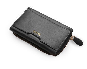 Personalised Leather Wallet Women RFID Zipped Coin Purse Soft Custom Initials