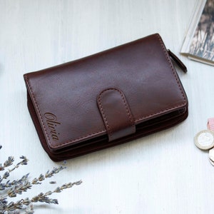 Personalised Wallet For Women Custom Name Engraved Purse RFID Secure Card Holder Zipped Coin Pocket Leather Purse For Women Gift for Her