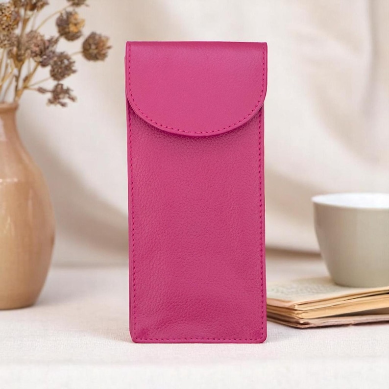 Double berry leather glasses case designed to hold two pairs front view