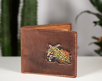 Jaguar Wallet, Personalized Gift For Him, Hand Painted Wallet Personalized Accessory For Men, Credit Card Holder Mens Wallet
