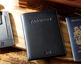 Leather Passport Cover Personalised Gift For Travel RFID Document Holder Custom Initials