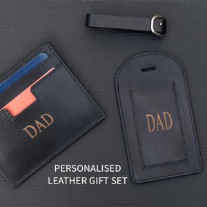 Regalos personalizados grabados para hombres, juego de billetera de cuero para papá, etiqueta de viaje personalizada para equipaje, etiqueta con nombre, regalo personalizado para el padre del novio