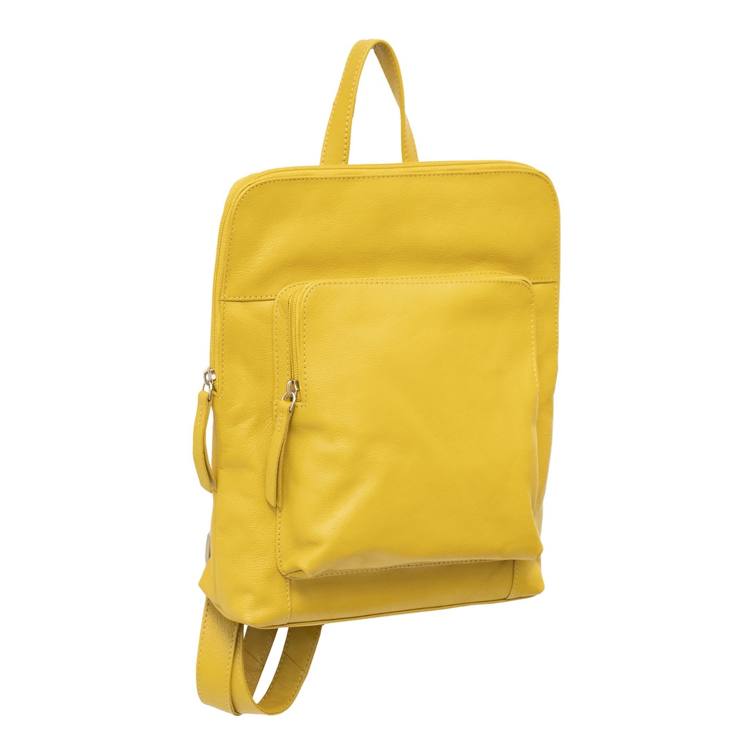 Yellow Leather Backpack for Women Engraved Leather Backpack Etsy