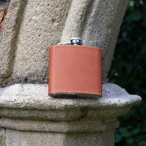 Hip Flask • Personalised Hip Flask For Men • Logo Hip Flask Leather • Slim Brown Leather Hip Flask • Gift For Him