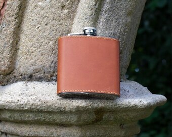 Hip Flask • Personalised Hip Flask For Men • Logo Hip Flask Leather • Slim Brown Leather Hip Flask • Gift For Him