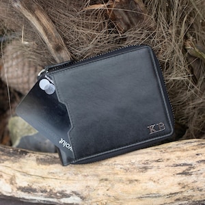 Ideia de presente personalizado para marido, carteira com zíper para homens, carteira de couro, porta-cartão de crédito RFID, bolso para dinheiro e moedas, carteira com inicial