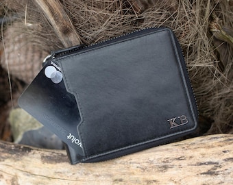 Personalised Gift Idea For Husband Zip Around Wallet For Men Leather Wallet RFID Credit Card Holder Cash and Coin Pocket Wallet with Initial