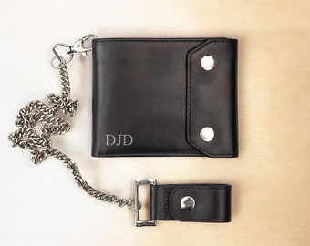 Biker Wallet With Chain Personalised Real Leather Wallet For Men Engraved Wallet Initial Gift For Him Durable Chain Wallet Christmas Present
