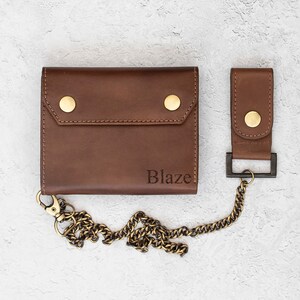 Cartera Biker Para Hombre Con Cadena Regalo Personalizado Cartera De Piel Marrón