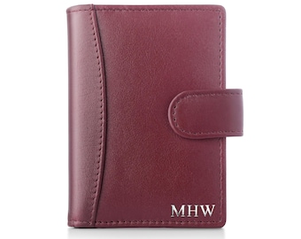 Personalised RFID Card Holder Small Leather Wallet Slim Credit Case Engraved Initials
