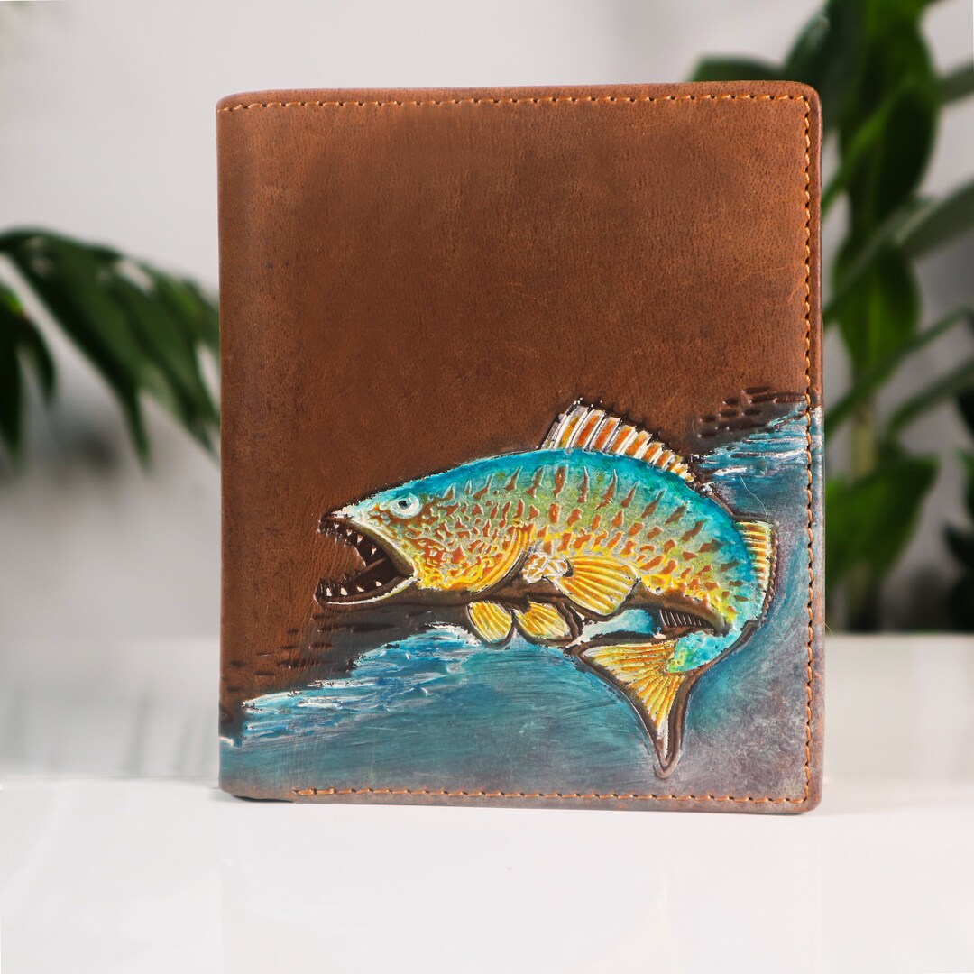 Mens Fishing Wallet Leather Fish Wallet Fishing Design - Etsy