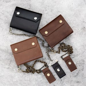Cartera de cuero con cinturón de cadena Cartera personalizada para motero Cartera negra Regalo personalizado para novio motero Cartera con cadena Tarjetero RFID