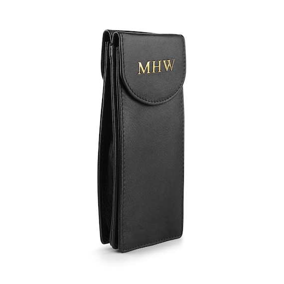 Double Glasses Case Leather Pouch for Two Pairs Slim Travel Sunglasses Holder Soft Genuine Leather Eyeglass Organizer for Men & Women