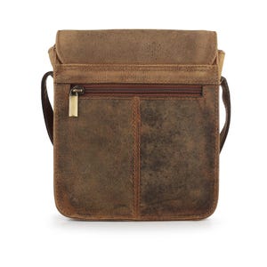 Brown leather crossbody bag for men back view