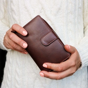 Bolsa de couro presente para namorada carteira personalizada para mulheres presente personalizado exclusivo carteira de couro marrom personalizada tripla couro genuíno